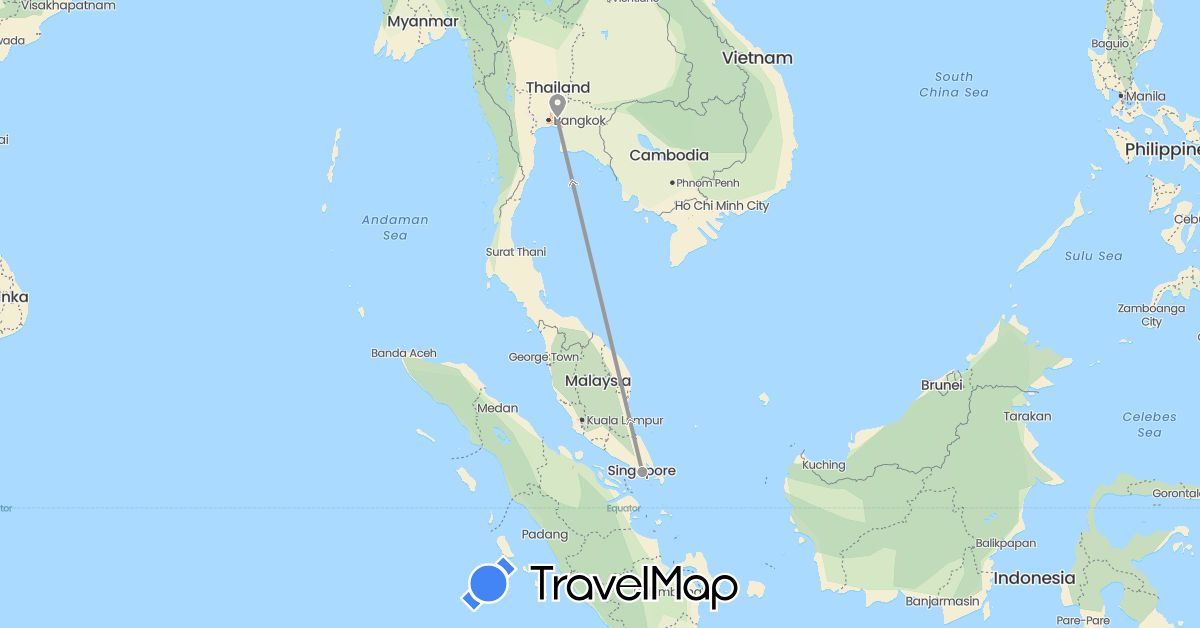 TravelMap itinerary: driving, plane in Singapore, Thailand (Asia)